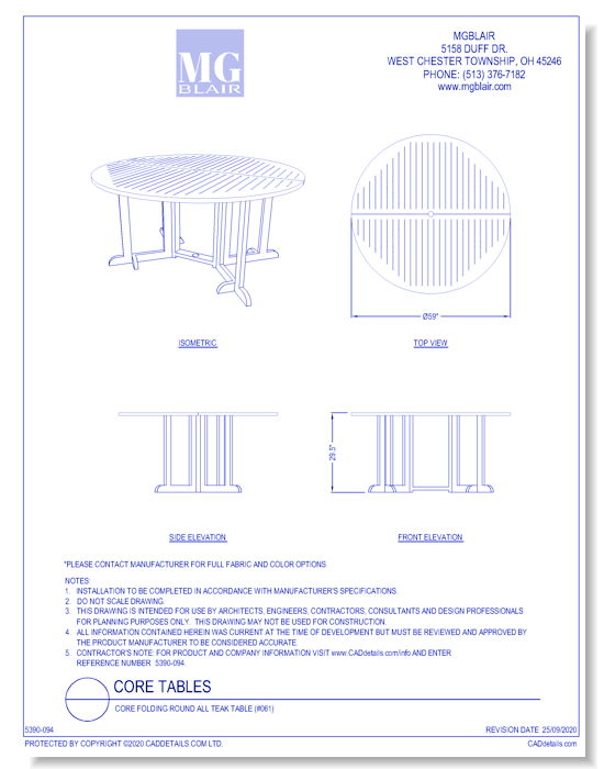 Core Folding Round All Teak Table (#061)