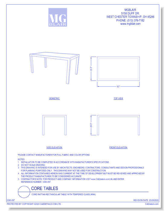 Core Rattan Rectangular Table with Tempered Glass (#064)