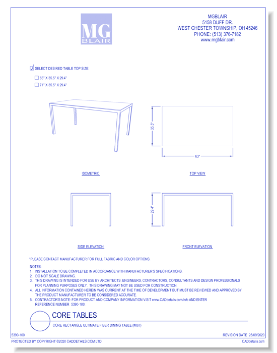 Core Rectangle Ultimate Fiber Dining Table (#067)