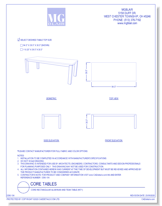 Core Rectangular Aluminum and Teak Table (#071)