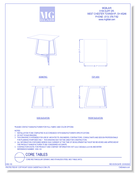 Core Rectangular Ceramic and Stainless Steel Neo Table (#072)