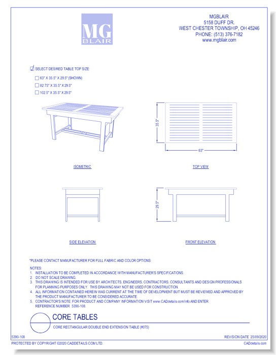 Core Rectangular Double End Extension Table (#075)