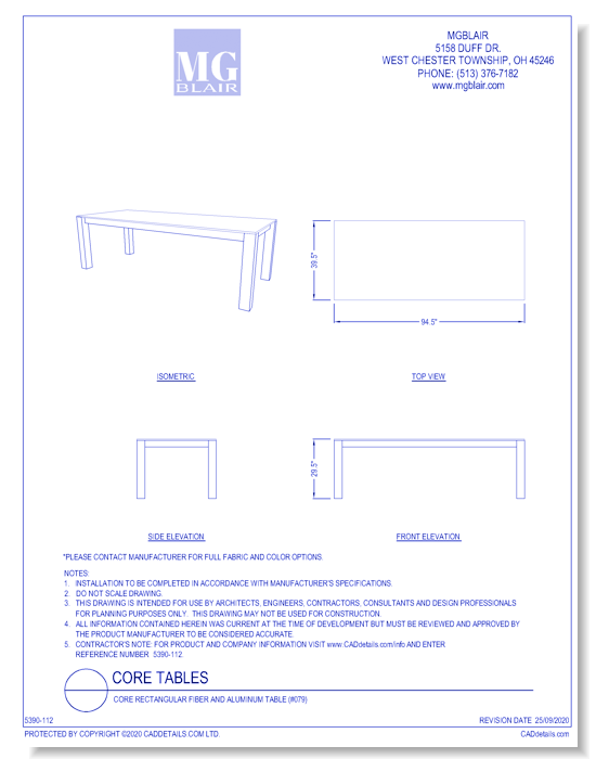 Core Rectangular Fiber and Aluminum Table (#079)