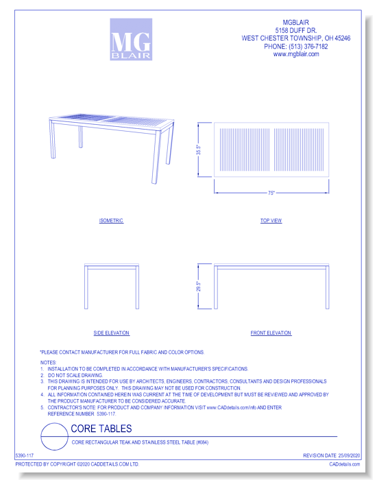 Core Rectangular Teak and Stainless Steel Table (#084)
