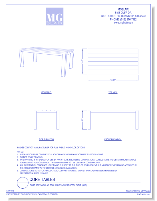 Core Rectangular Teak and Stainless Steel Table (#085)