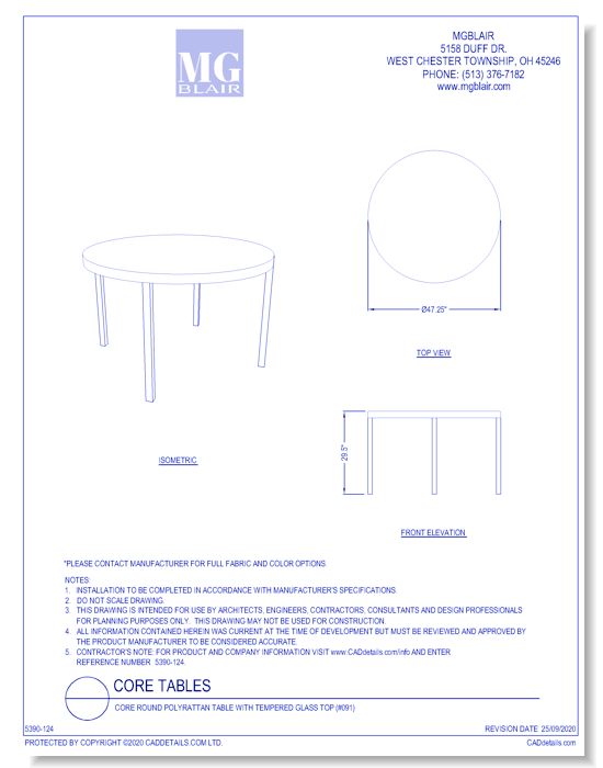Core Round Polyrattan Table with Tempered Glass Top (#091)