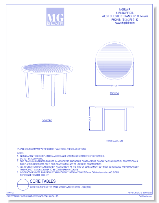 Core Round Teak Top Table with Stainless Steel Legs (#094)