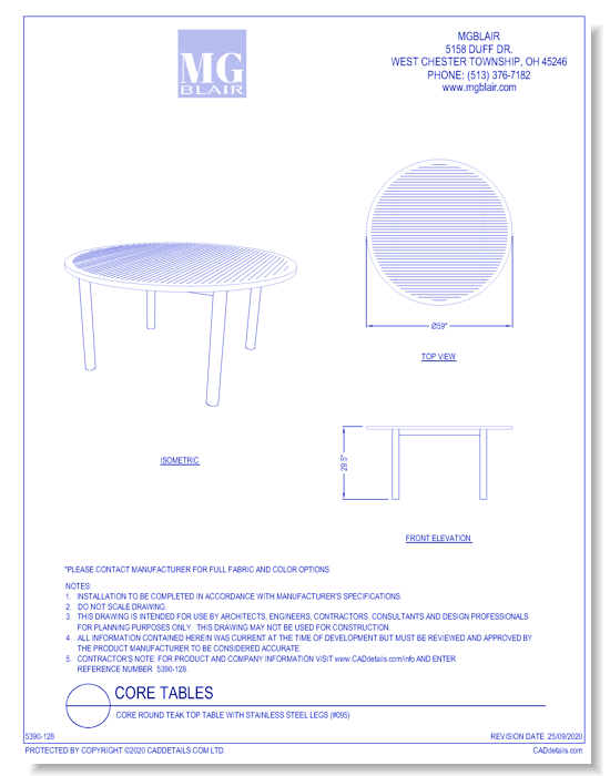 Core Round Teak Top Table with Stainless Steel Legs (#095)