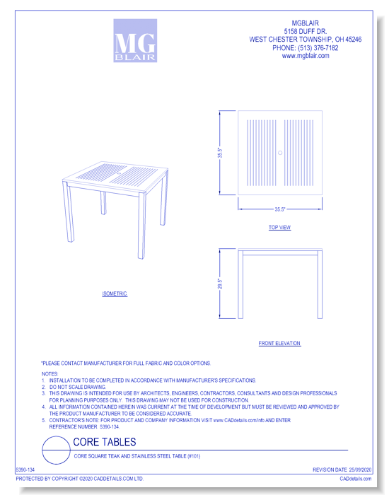 Core Square Teak and Stainless Steel Table (#101)