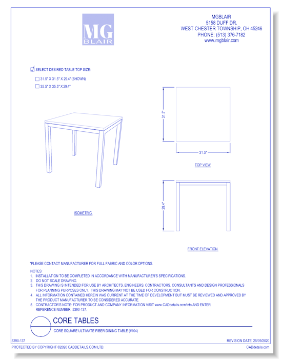 Core Square Ultimate Fiber Dining Table (#104)