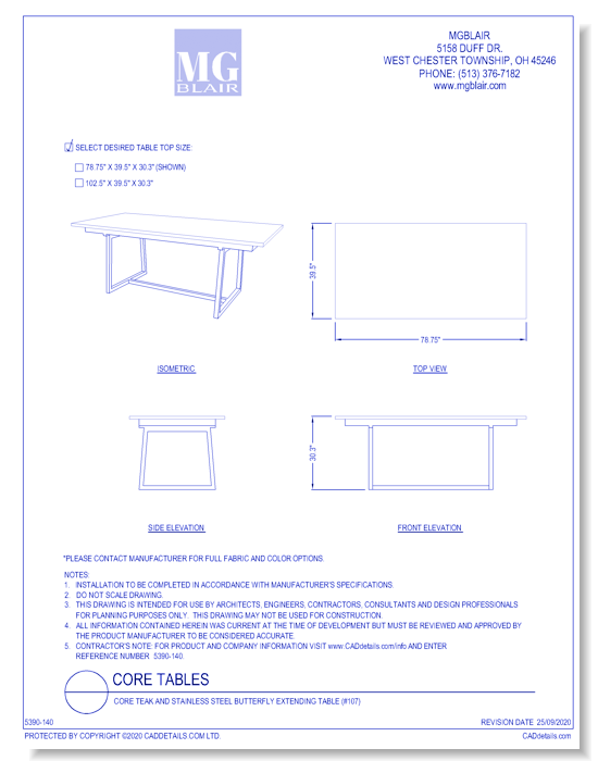 Core Teak and Stainless Steel Butterfly Extending Table (#107)