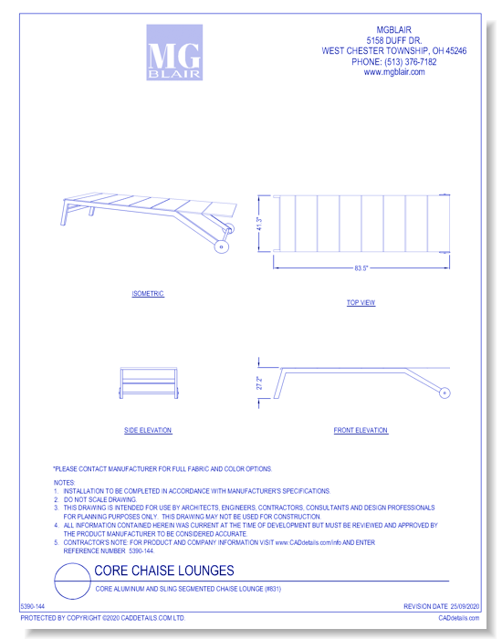 Core Aluminum and Sling Segmented Chaise Lounge (#831)