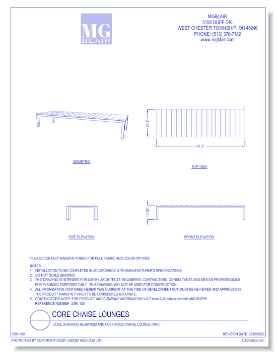 Core Stacking Aluminum and Polywood Chaise Lounge (#840)