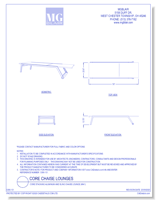 Core Stacking Aluminum and Sling Chaise Lounge (#841)