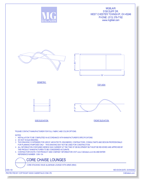 Core Stacking Wave Aluminum Lounge with Arms (#844)
