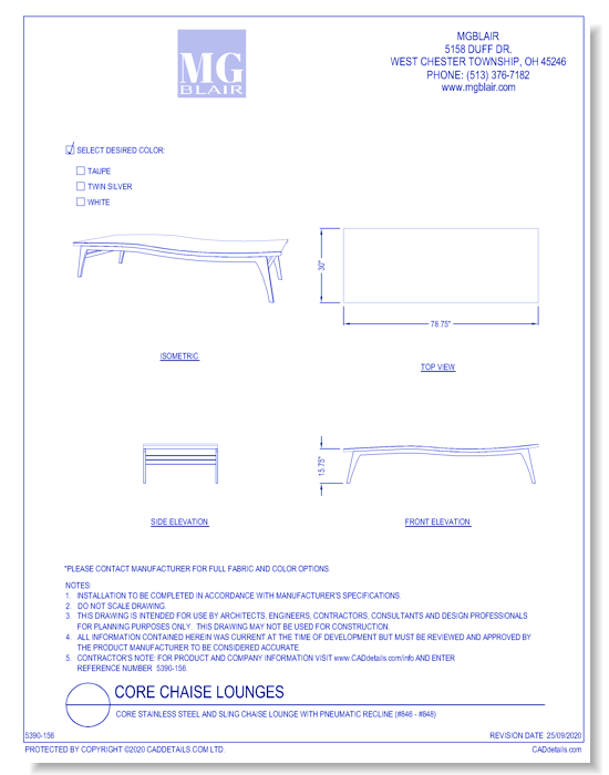 Core Stainless Steel and Sling Chaise Lounge with Pneumatic Recline (#846 - #848)