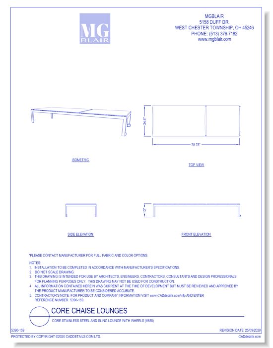 Core Stainless Steel and Sling Lounge with Wheels (#855)