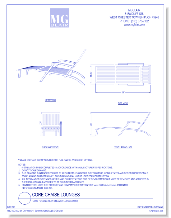 Core Folding Teak Steamer Lounge (#860)