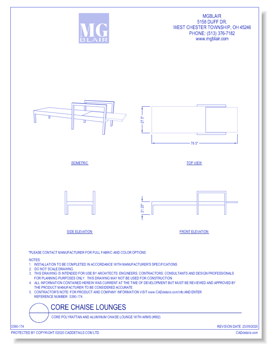 Core Polyrattan and Aluminum Chaise Lounge with Arms (#882)