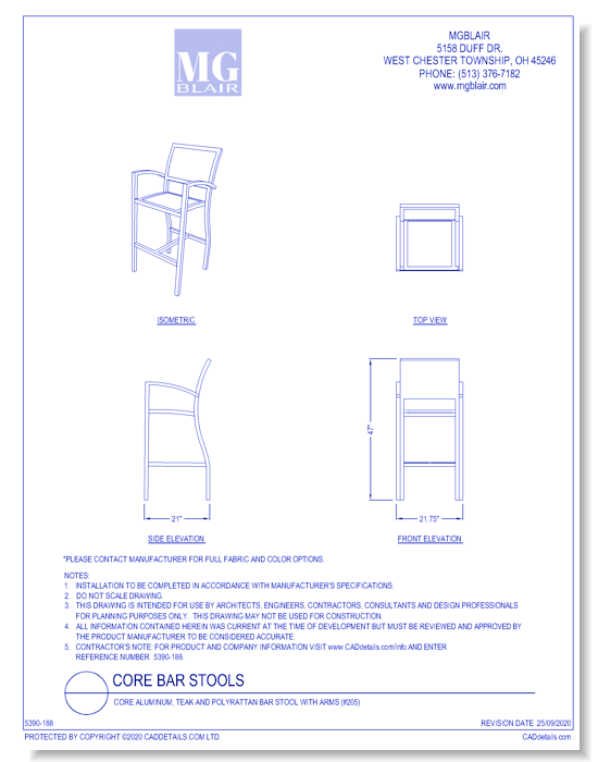 Core Aluminum, Teak and Polyrattan Bar Stool with Arms (#205)