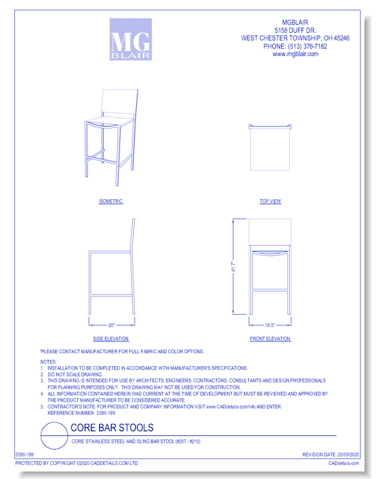 Core Stainless Steel and Sling Bar Stool (#207 - #210)