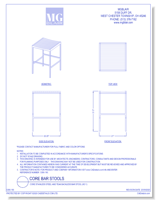 Core Stainless Steel and Teak Backless Bar Stool (#211)