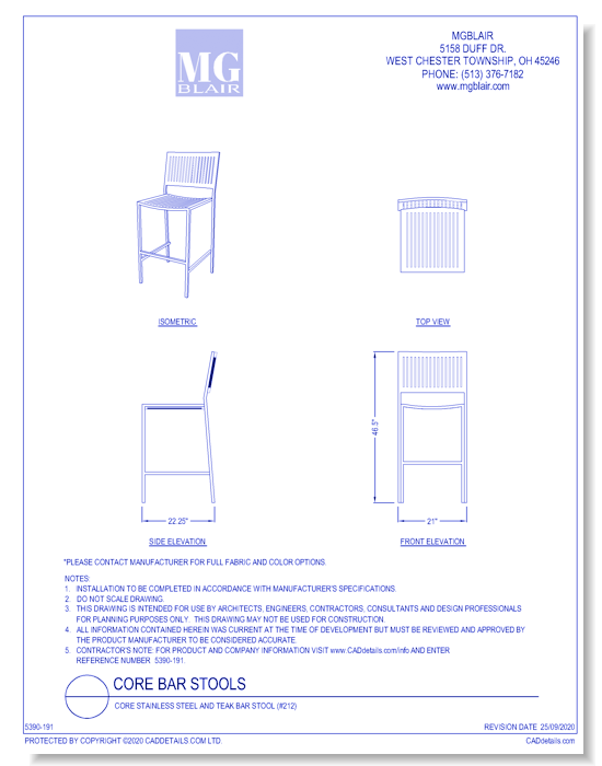 Core Stainless Steel and Teak Bar Stool (#212)