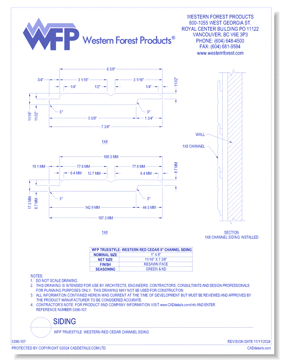 WFP TRUESTYLE: Western Red Cedar Channel Siding