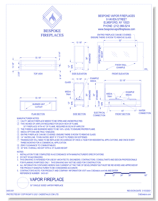 50” Single Sided Vapor Fireplace