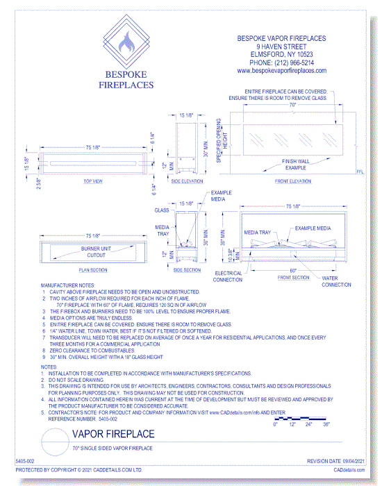 70” Single Sided Vapor Fireplace