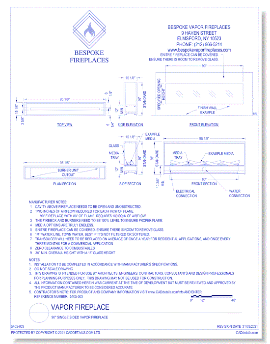 90” Single Sided Vapor Fireplace