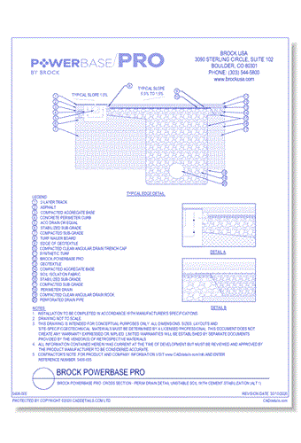 Brock PowerBase PRO: Cross Section - Perim Drain Detail Unstable Soil With Cement Stabilization (ALT 1)