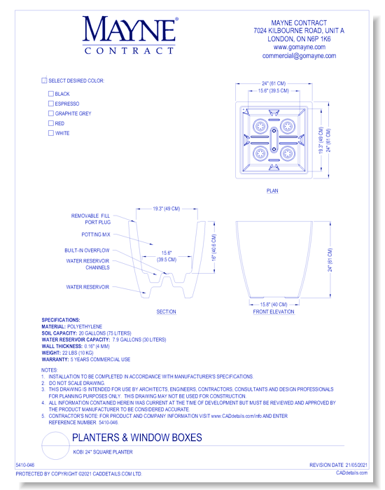 Kobi 24" Square Planter