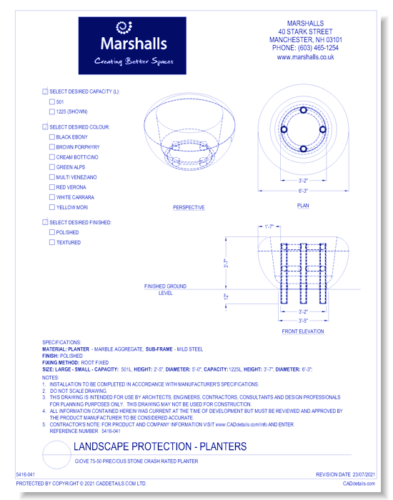 GIOVE 75-50 Precious Stone Crash Rated Planter