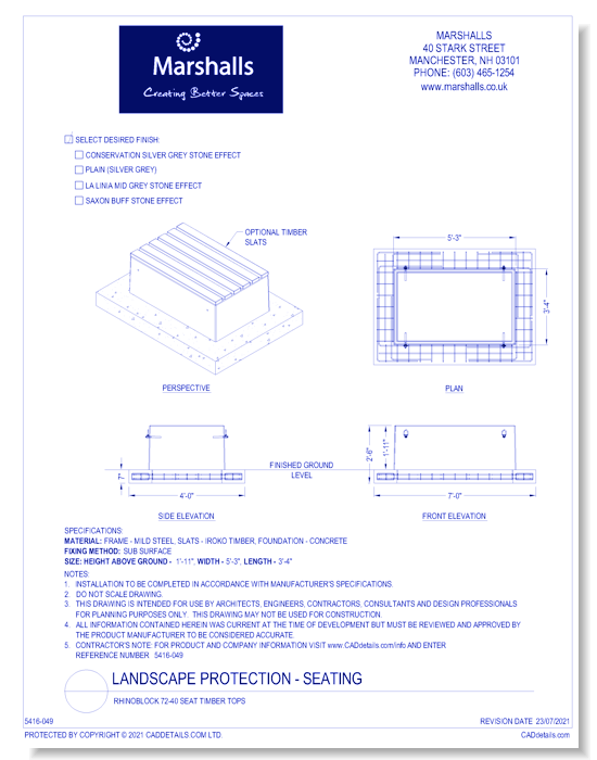 RhinoBlock 72-40 Seat Timber Tops