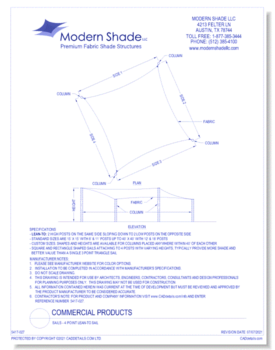 4 Point Lean-To Sail