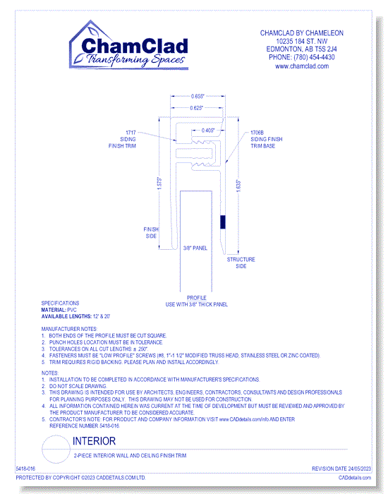 2-Piece Interior Wall and Ceiling Finish Trim