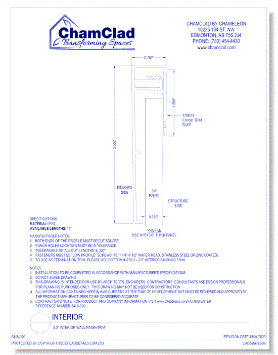 3.5" Interior Wall Finish Trim