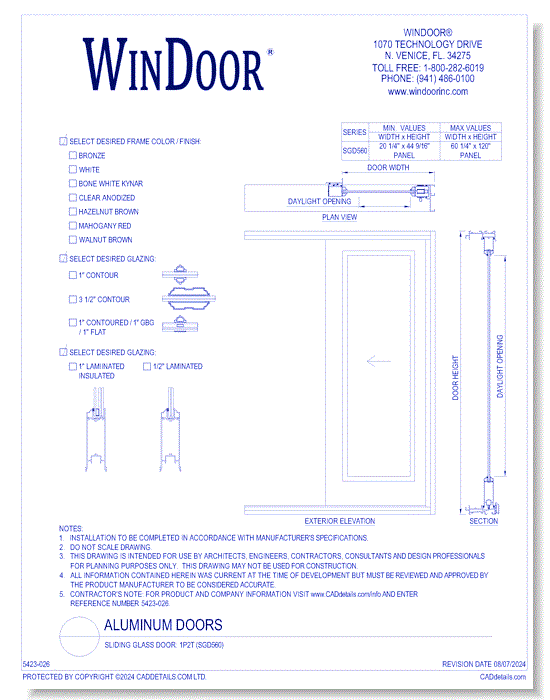 Sliding Glass Door: 1P2T (SGD560)