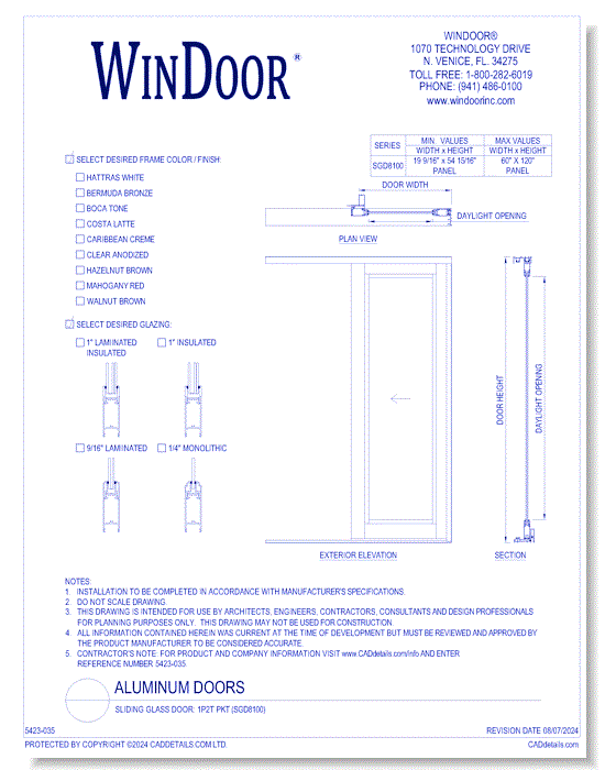 Sliding Glass Door: 1P2T PKT (SGD8100)