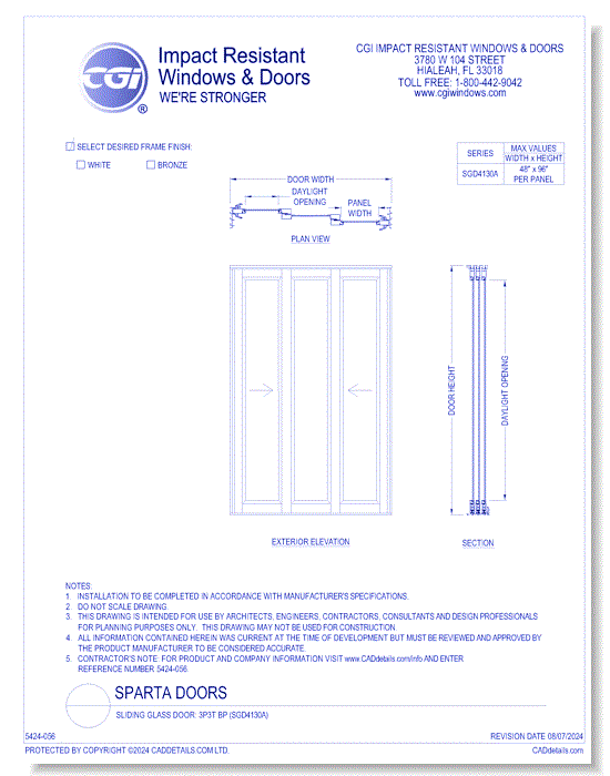 Sliding Glass Door: 3P3T BP (SGD4130A)