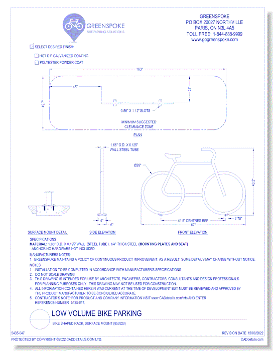 (850320) Bike Shaped Rack, Surface Mount 