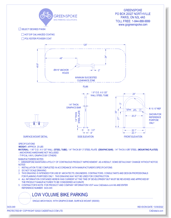 (850050) Single Arch Rack, with Graphics Bar, Surface Mount