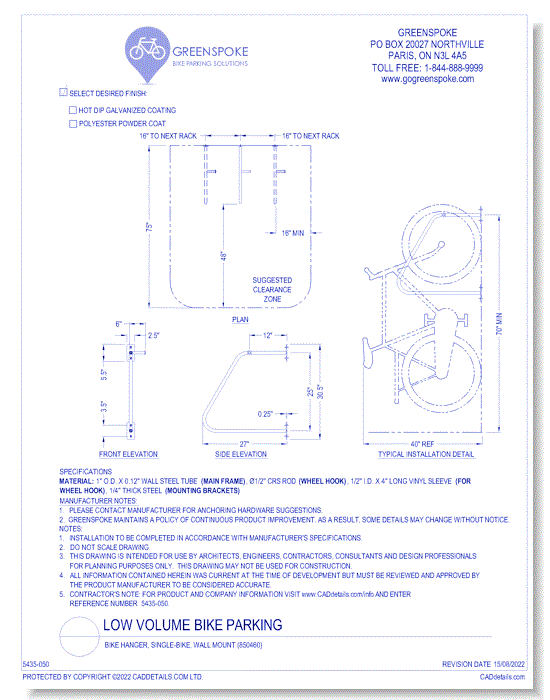 (850460) Bike Hanger, Single-Bike, Wall Mount 