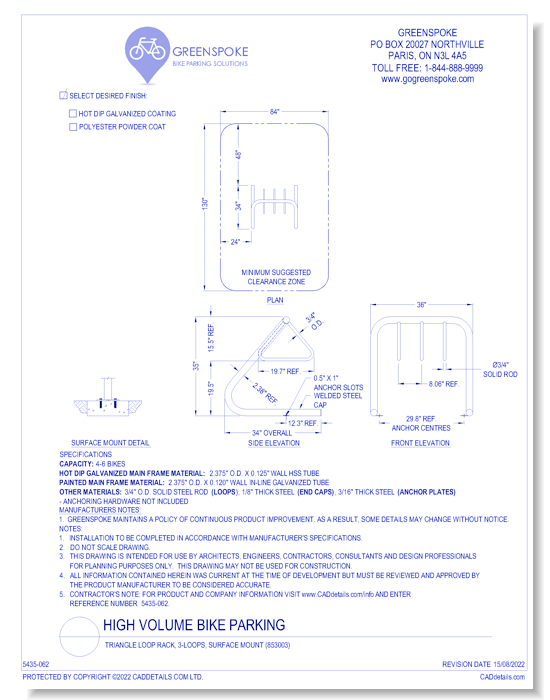 (853003) Triangle Loop Rack, 3-Loops, Surface Mount