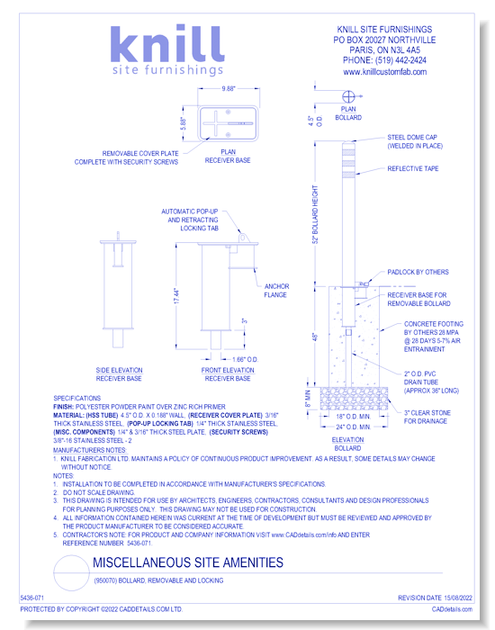 (950070) Bollard, Removable and Locking