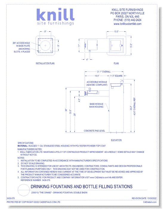 (350010) "The Grand" - Drinking Fountain, Double Basin