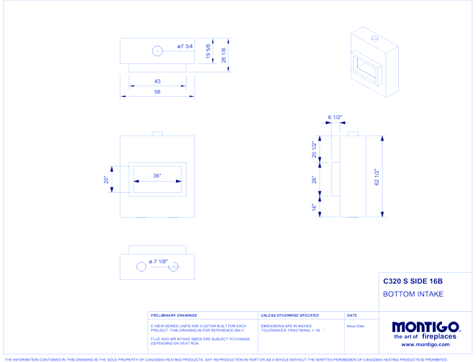 Custom 3' Single Sided - C-VIEW (C320) Commercial Gas Fireplace