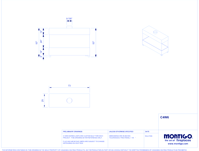 Custom 6' Four Sided - C-VIEW (C4W6) Commercial Gas Fireplace