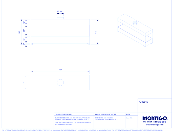 Custom 10' Four Sided - C-VIEW (C4W10) Commercial Gas Fireplace